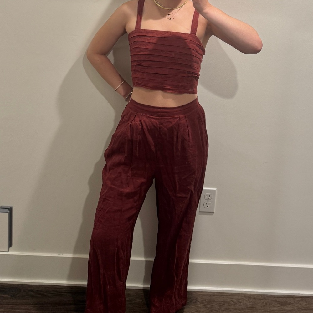 Maroon Linen Two Piece Set